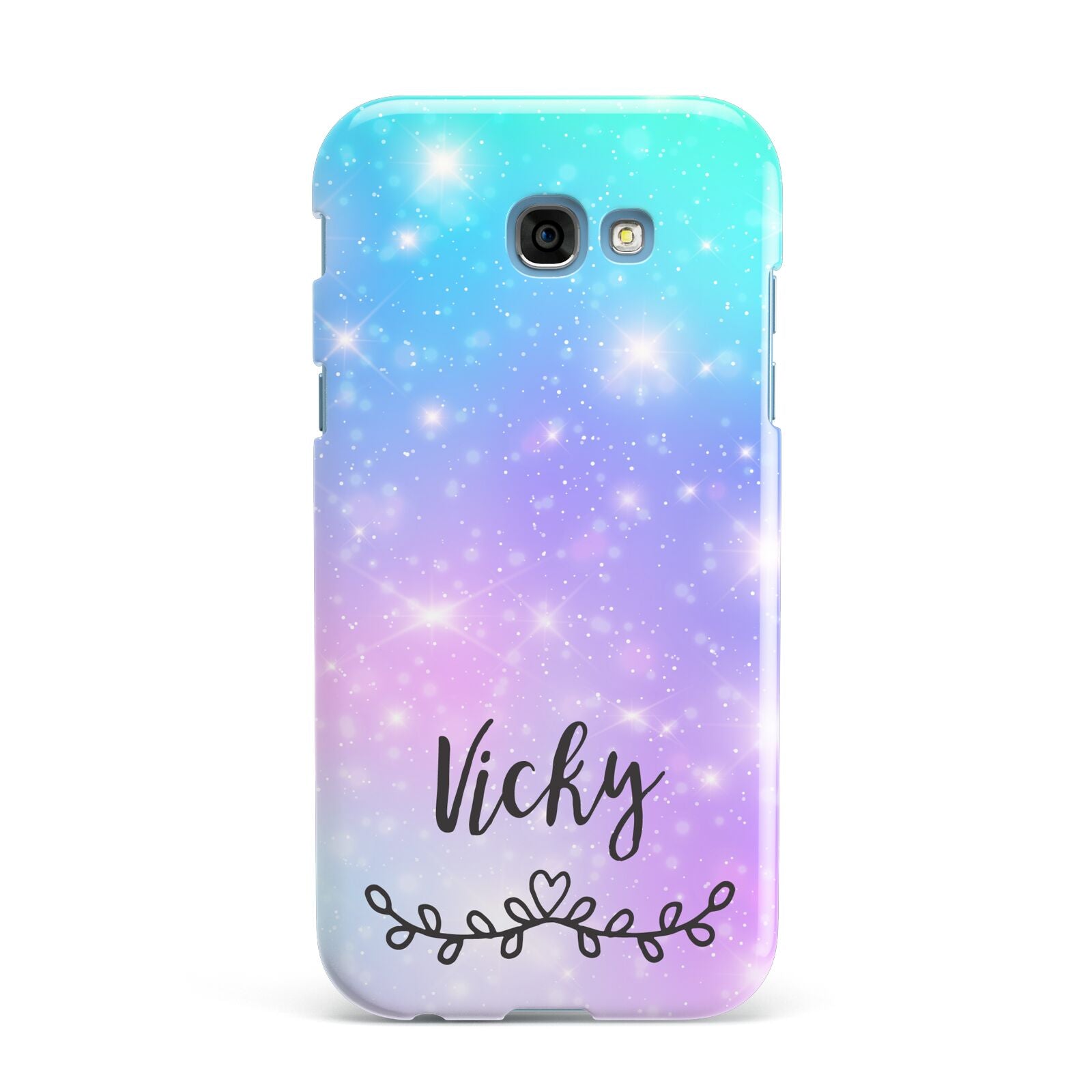 Personalised Black Name Purple Unicorn Marble Samsung Galaxy A7 2017 Case