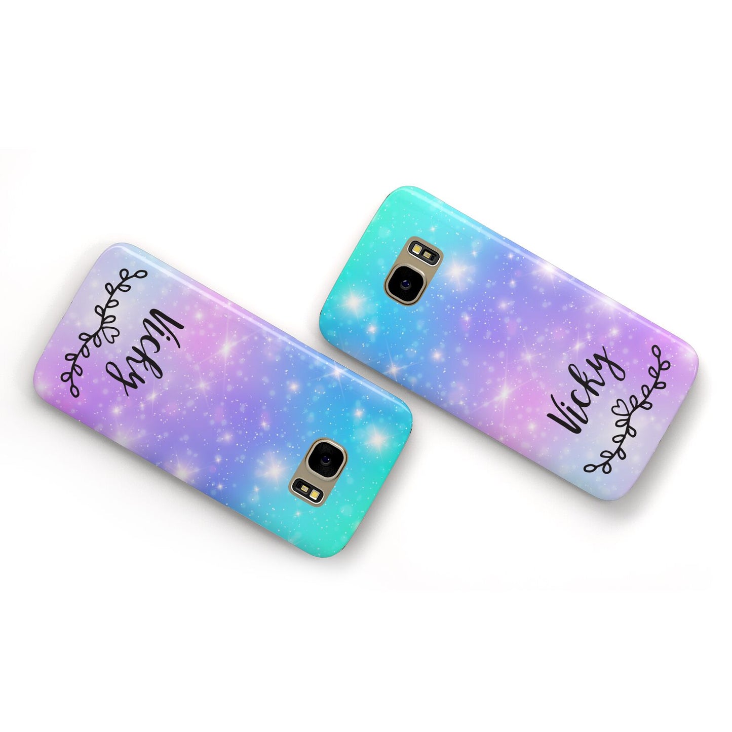 Personalised Black Name Purple Unicorn Marble Samsung Galaxy Case Flat Overview