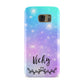 Personalised Black Name Purple Unicorn Marble Samsung Galaxy Case