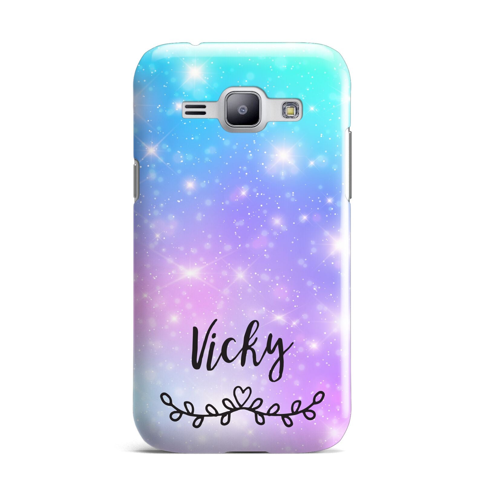 Personalised Black Name Purple Unicorn Marble Samsung Galaxy J1 2015 Case