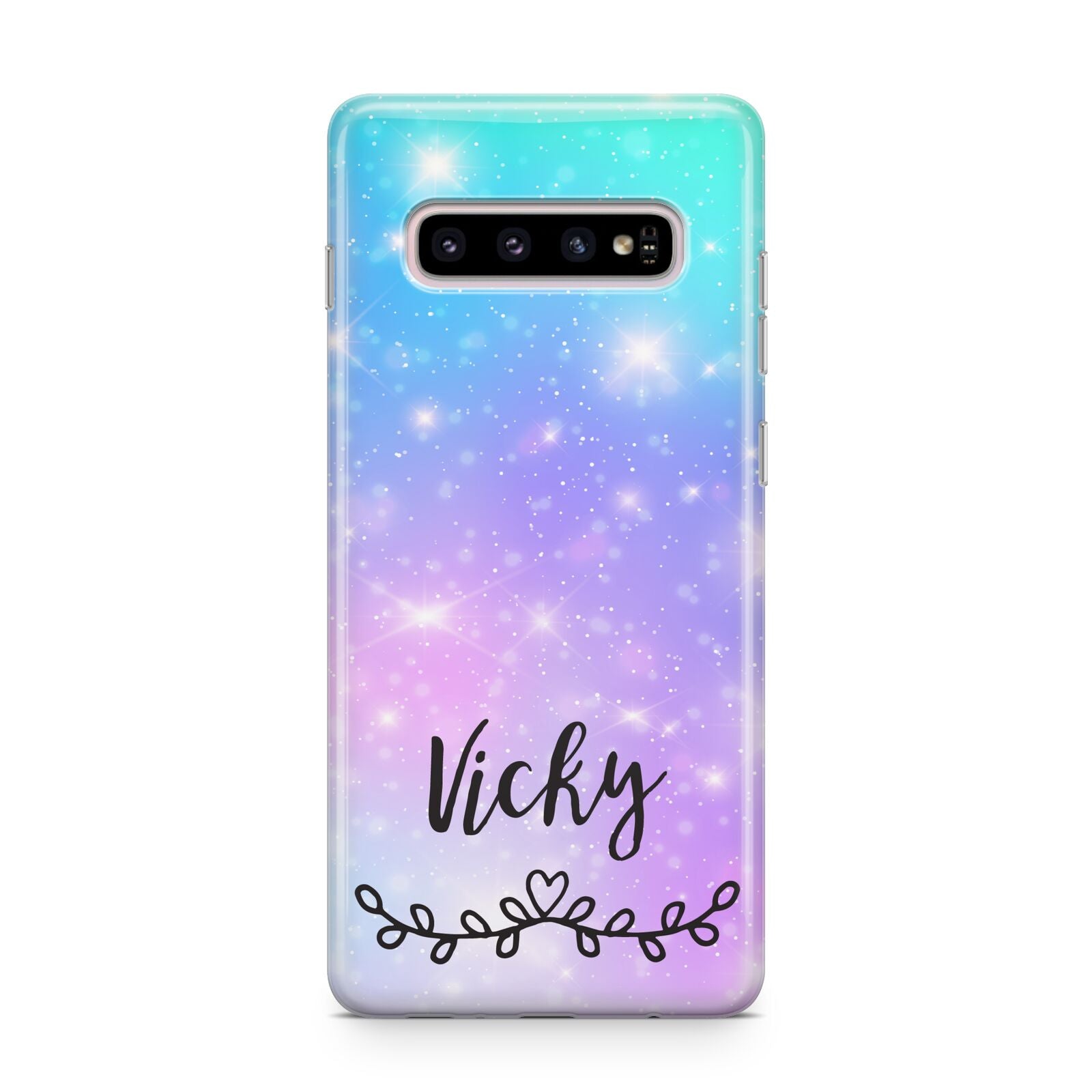 Personalised Black Name Purple Unicorn Marble Samsung Galaxy S10 Plus Case