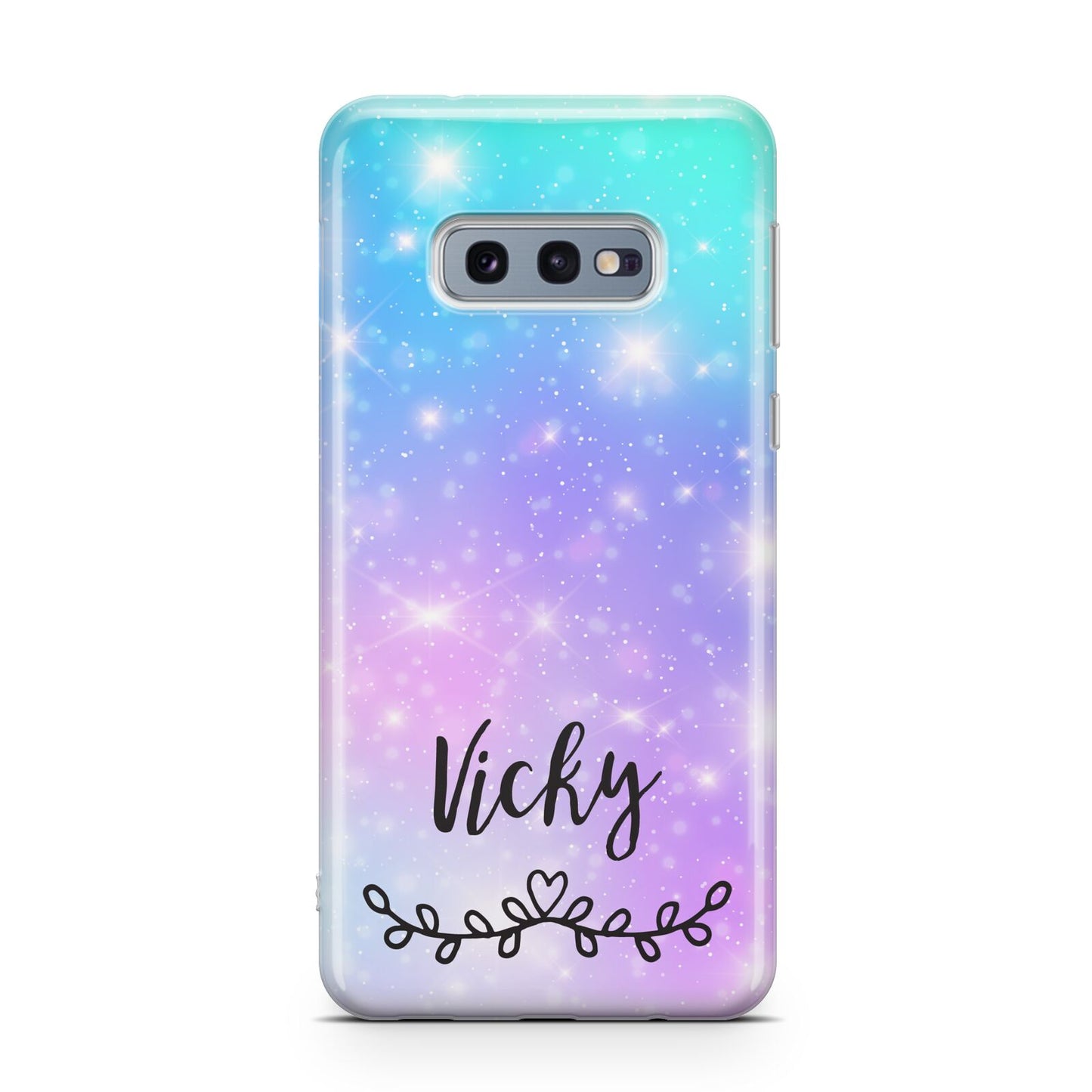 Personalised Black Name Purple Unicorn Marble Samsung Galaxy S10E Case