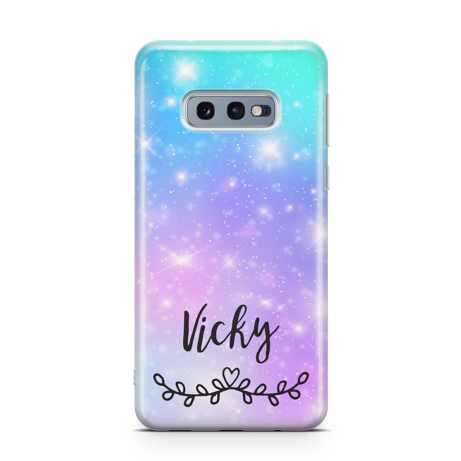 Personalised Black Name Purple Unicorn Marble Samsung Galaxy S10E Case