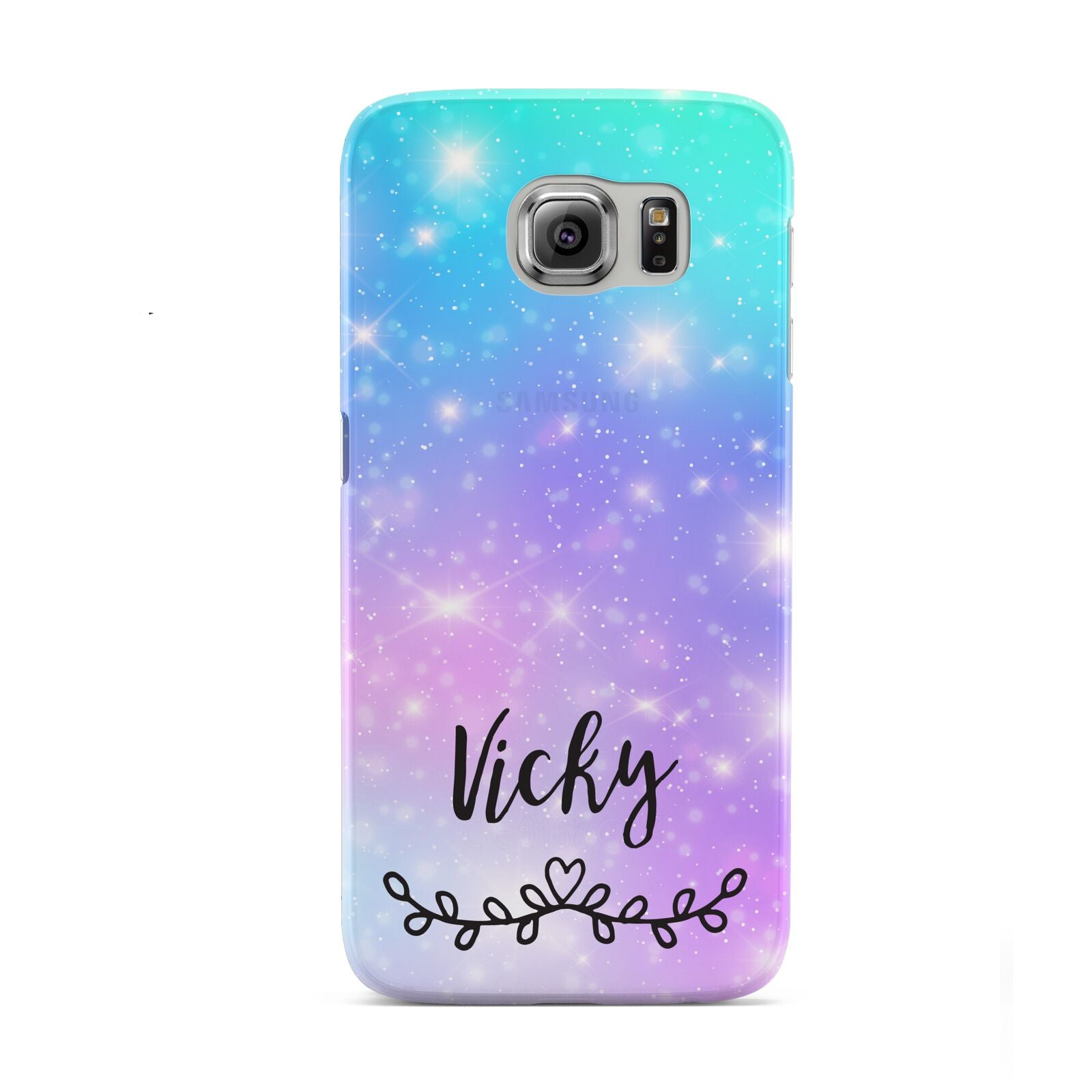 Personalised Black Name Purple Unicorn Marble Samsung Galaxy S6 Case