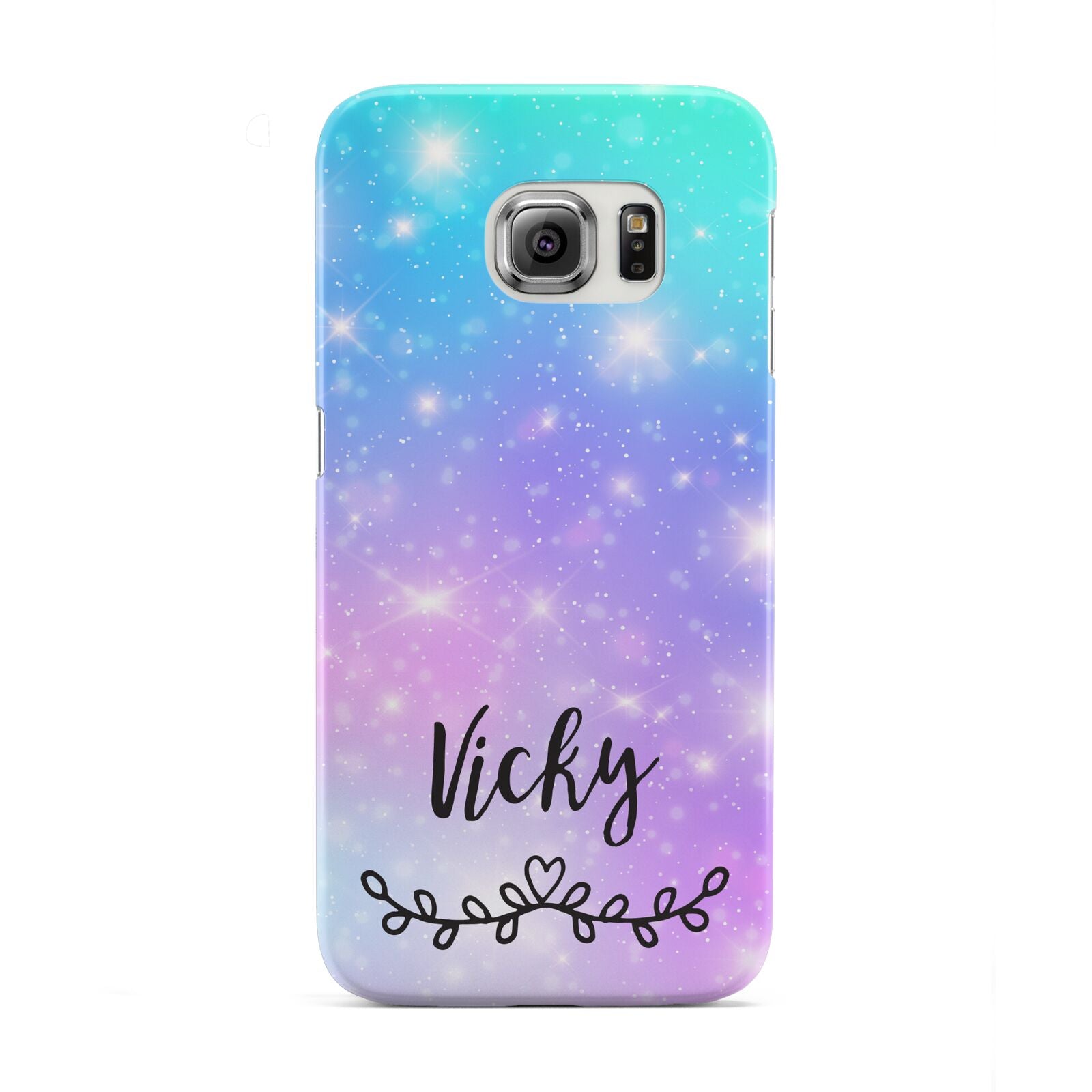 Personalised Black Name Purple Unicorn Marble Samsung Galaxy S6 Edge Case