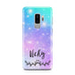Personalised Black Name Purple Unicorn Marble Samsung Galaxy S9 Plus Case on Silver phone