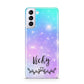 Personalised Black Name Purple Unicorn Marble Samsung S21 Plus Case