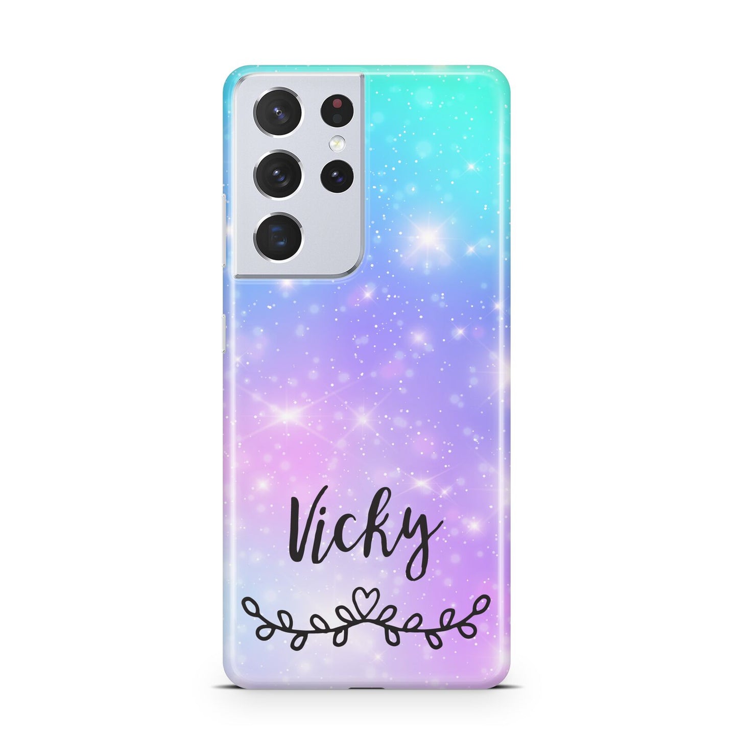 Personalised Black Name Purple Unicorn Marble Samsung S21 Ultra Case