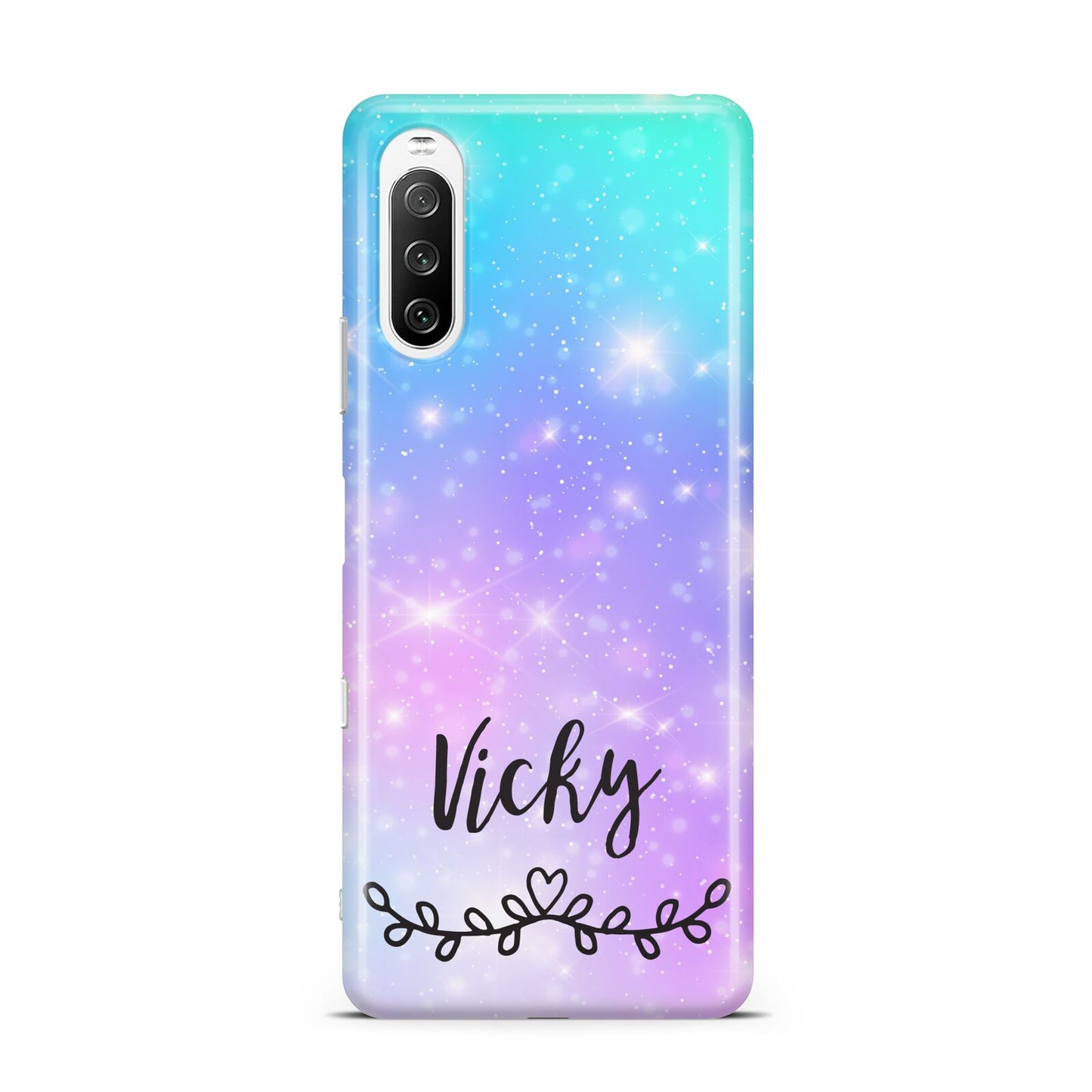 Personalised Black Name Purple Unicorn Marble Sony Xperia 10 III Case