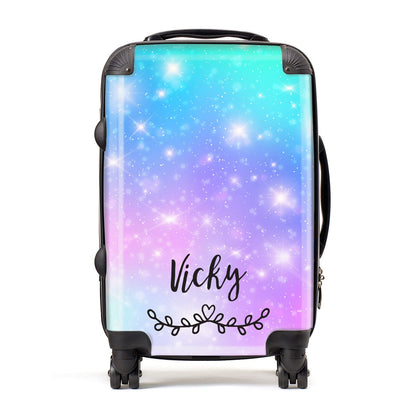 Personalised Black Name Purple Unicorn Marble Suitcase