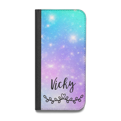 Personalised Black Name Purple Unicorn Marble Vegan Leather Flip Samsung Case