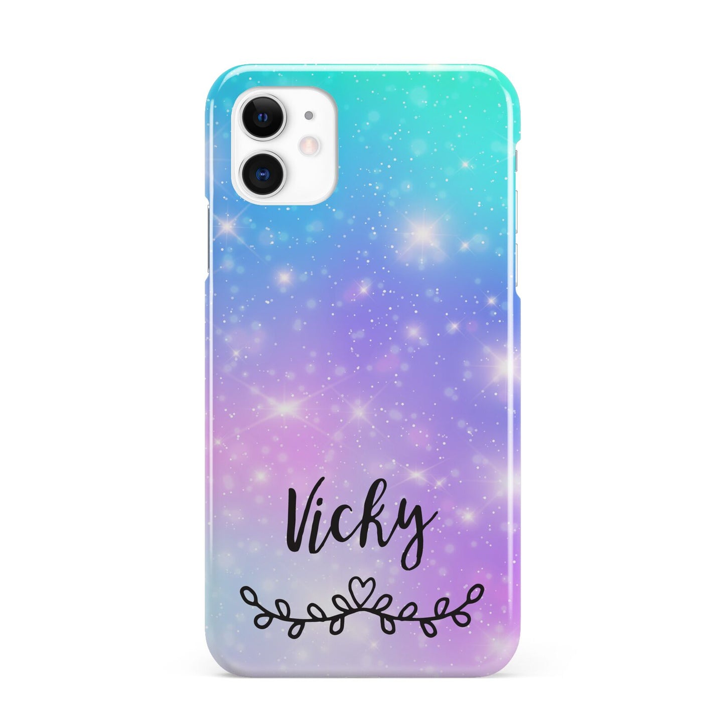 Personalised Black Name Purple Unicorn Marble iPhone 11 3D Snap Case
