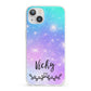 Personalised Black Name Purple Unicorn Marble iPhone 13 Clear Bumper Case