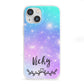 Personalised Black Name Purple Unicorn Marble iPhone 13 Mini Clear Bumper Case