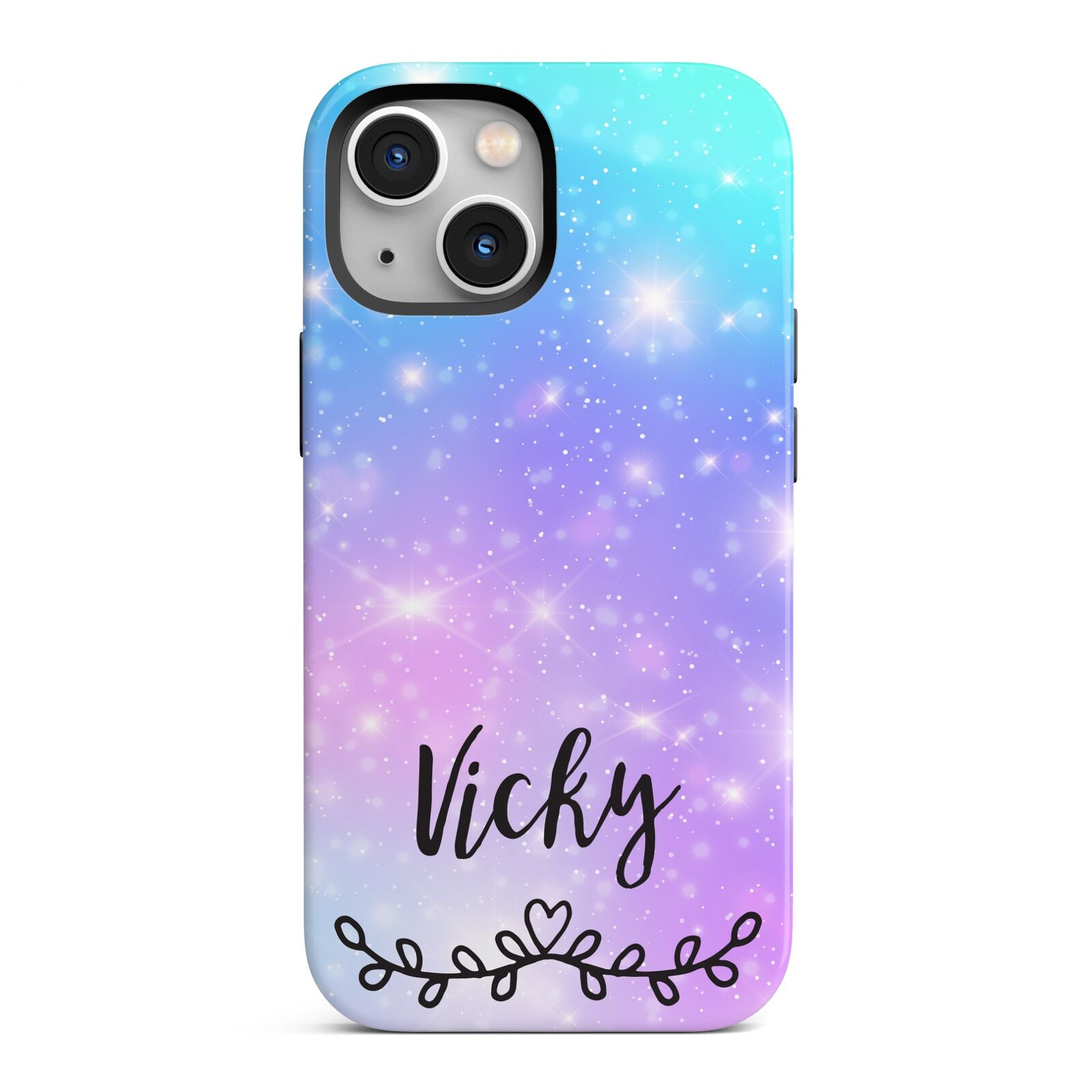 Personalised Black Name Purple Unicorn Marble iPhone 13 Mini Full Wrap 3D Tough Case