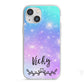 Personalised Black Name Purple Unicorn Marble iPhone 13 Mini TPU Impact Case with White Edges