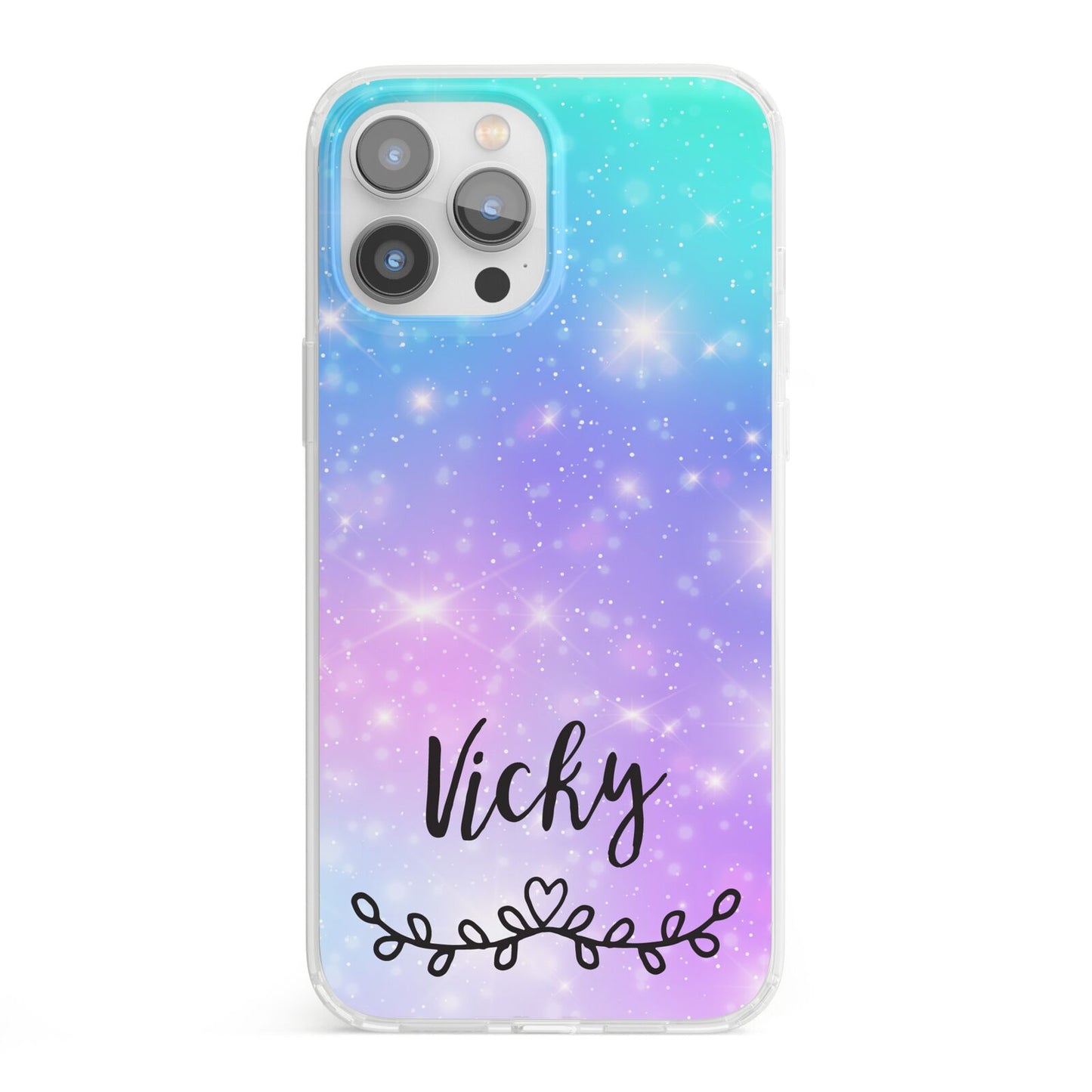 Personalised Black Name Purple Unicorn Marble iPhone 13 Pro Max Clear Bumper Case