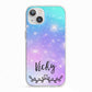 Personalised Black Name Purple Unicorn Marble iPhone 13 TPU Impact Case with White Edges