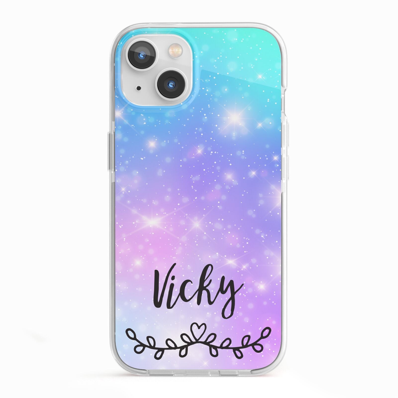 Personalised Black Name Purple Unicorn Marble iPhone 13 TPU Impact Case with White Edges