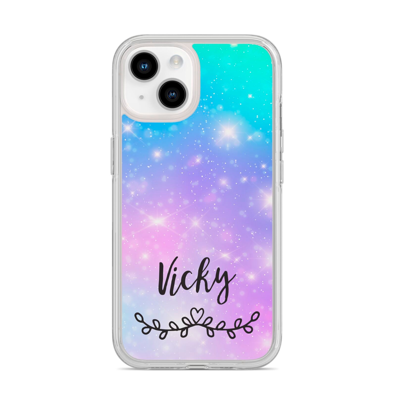 Personalised Black Name Purple Unicorn Marble iPhone 14 Clear Tough Case Starlight