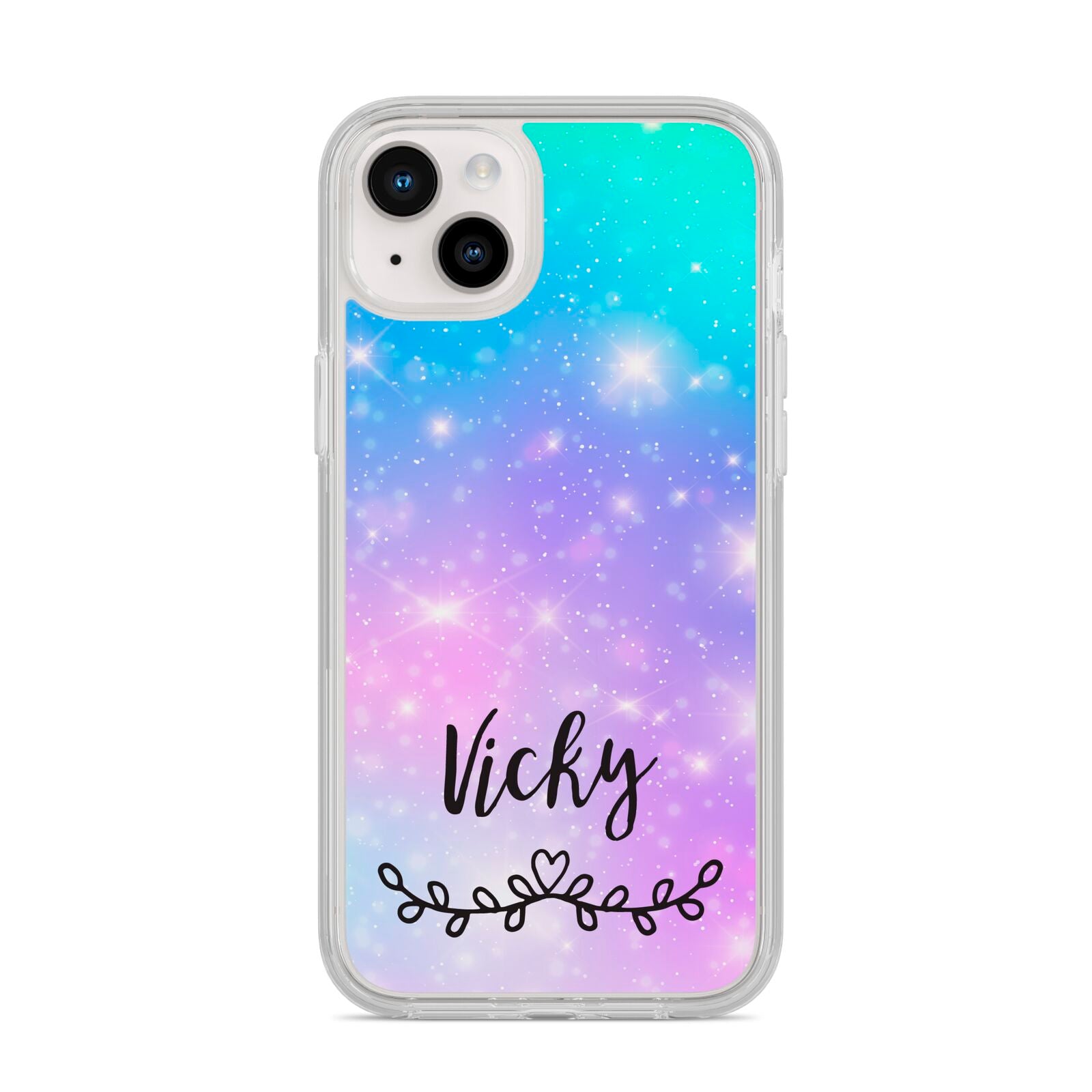 Personalised Black Name Purple Unicorn Marble iPhone 14 Plus Clear Tough Case Starlight