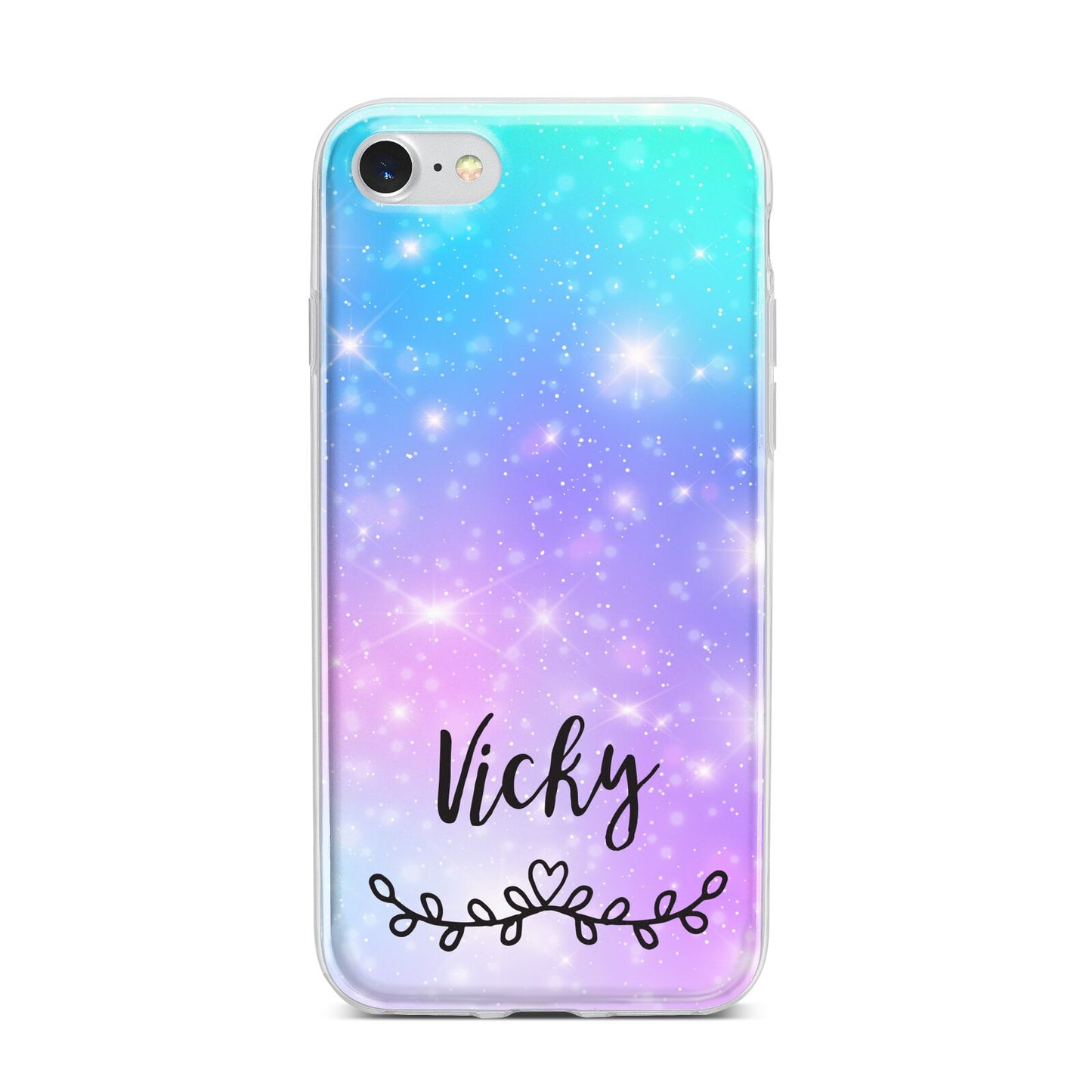 Personalised Black Name Purple Unicorn Marble iPhone 7 Bumper Case on Silver iPhone