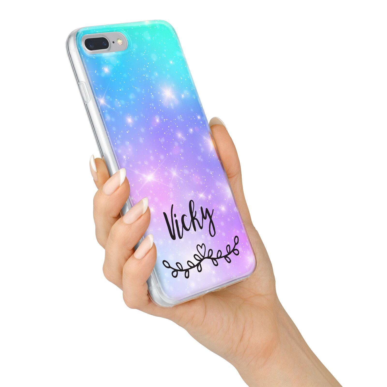 Personalised Black Name Purple Unicorn Marble iPhone 7 Plus Bumper Case on Silver iPhone Alternative Image