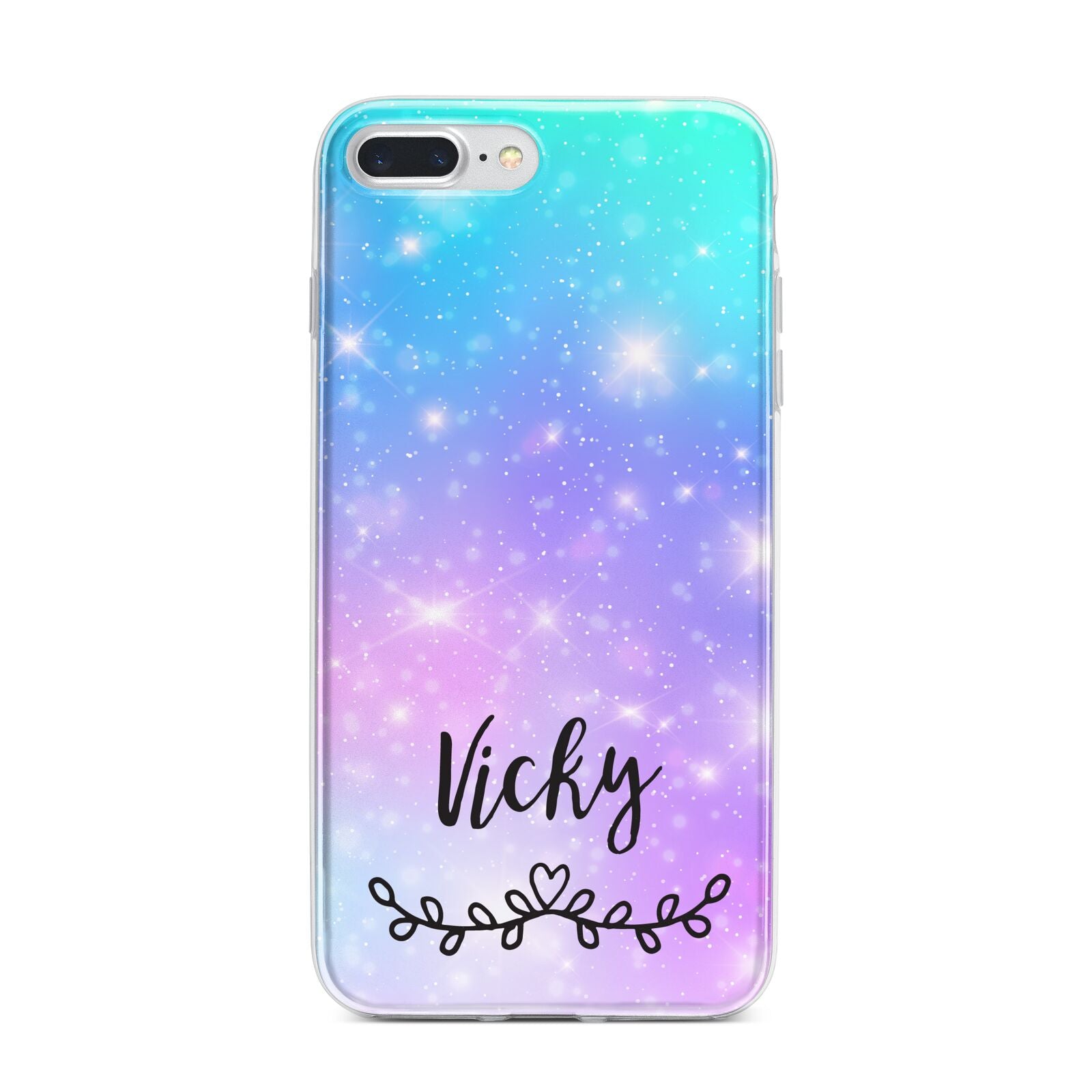 Personalised Black Name Purple Unicorn Marble iPhone 7 Plus Bumper Case on Silver iPhone