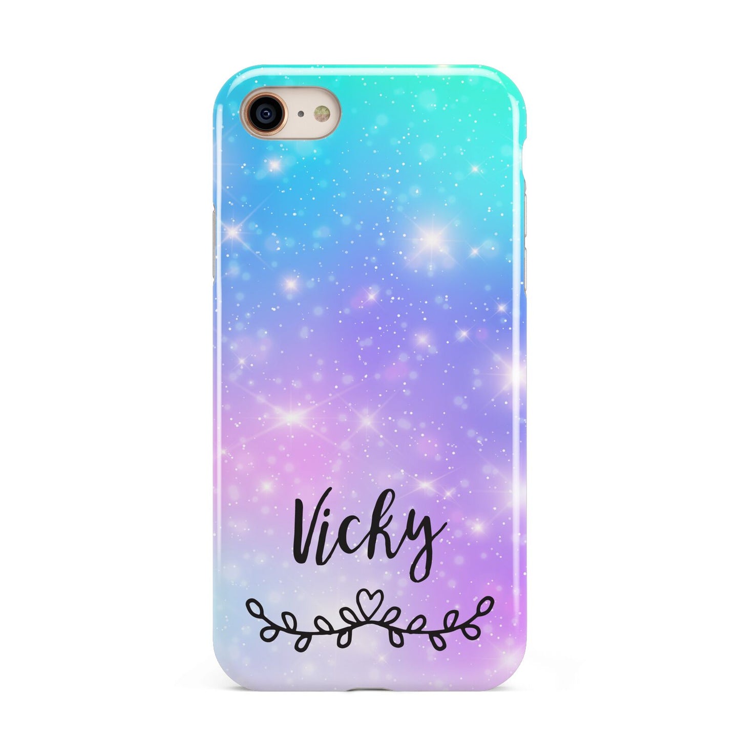 Personalised Black Name Purple Unicorn Marble iPhone 8 3D Tough Case on Gold Phone