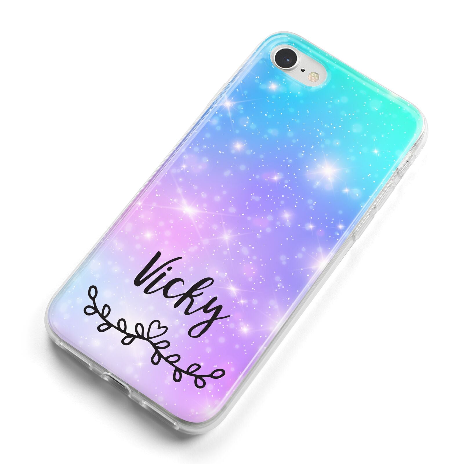 Personalised Black Name Purple Unicorn Marble iPhone 8 Bumper Case on Silver iPhone Alternative Image