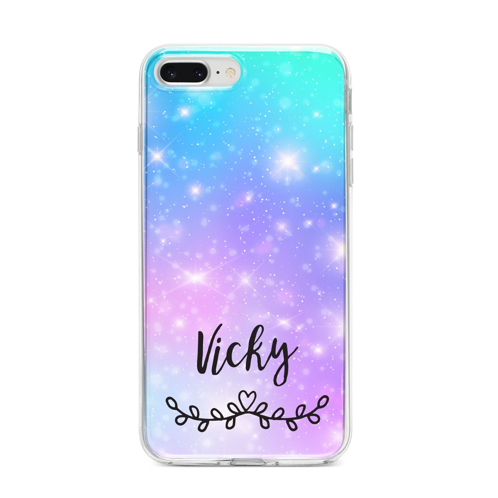 Personalised Black Name Purple Unicorn Marble iPhone 8 Plus Bumper Case on Silver iPhone