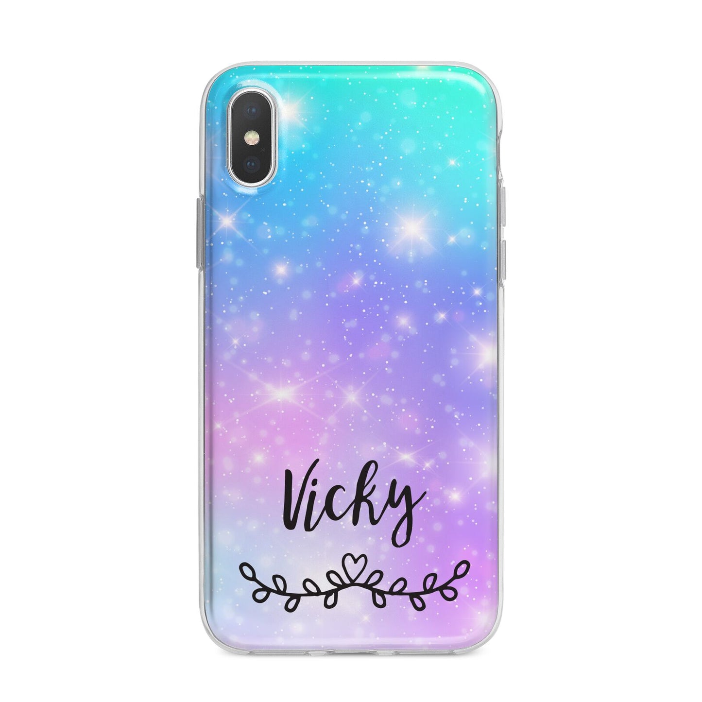 Personalised Black Name Purple Unicorn Marble iPhone X Bumper Case on Silver iPhone Alternative Image 1
