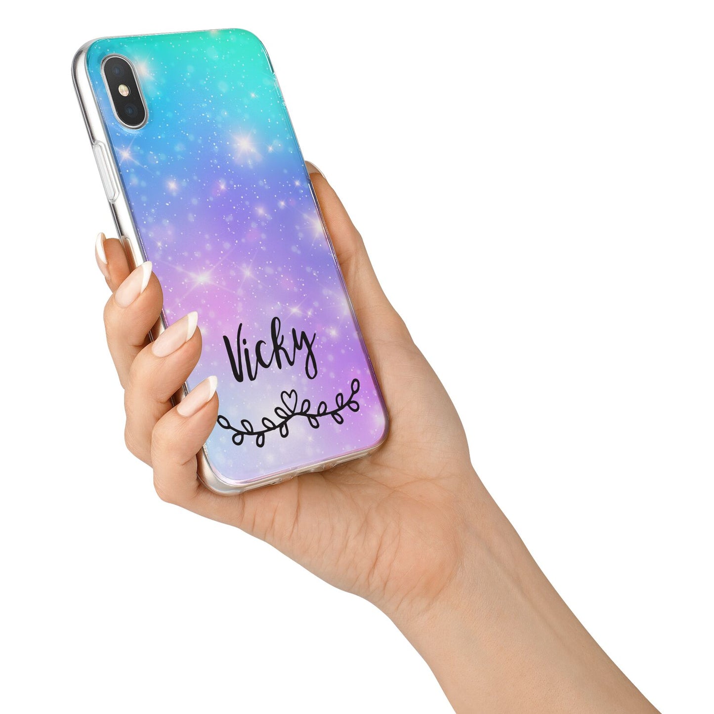Personalised Black Name Purple Unicorn Marble iPhone X Bumper Case on Silver iPhone Alternative Image 2