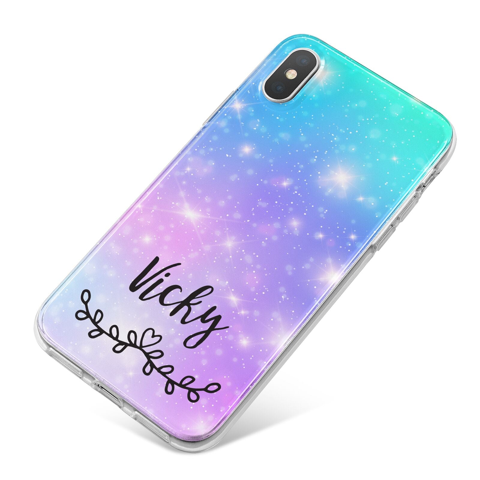 Personalised Black Name Purple Unicorn Marble iPhone X Bumper Case on Silver iPhone
