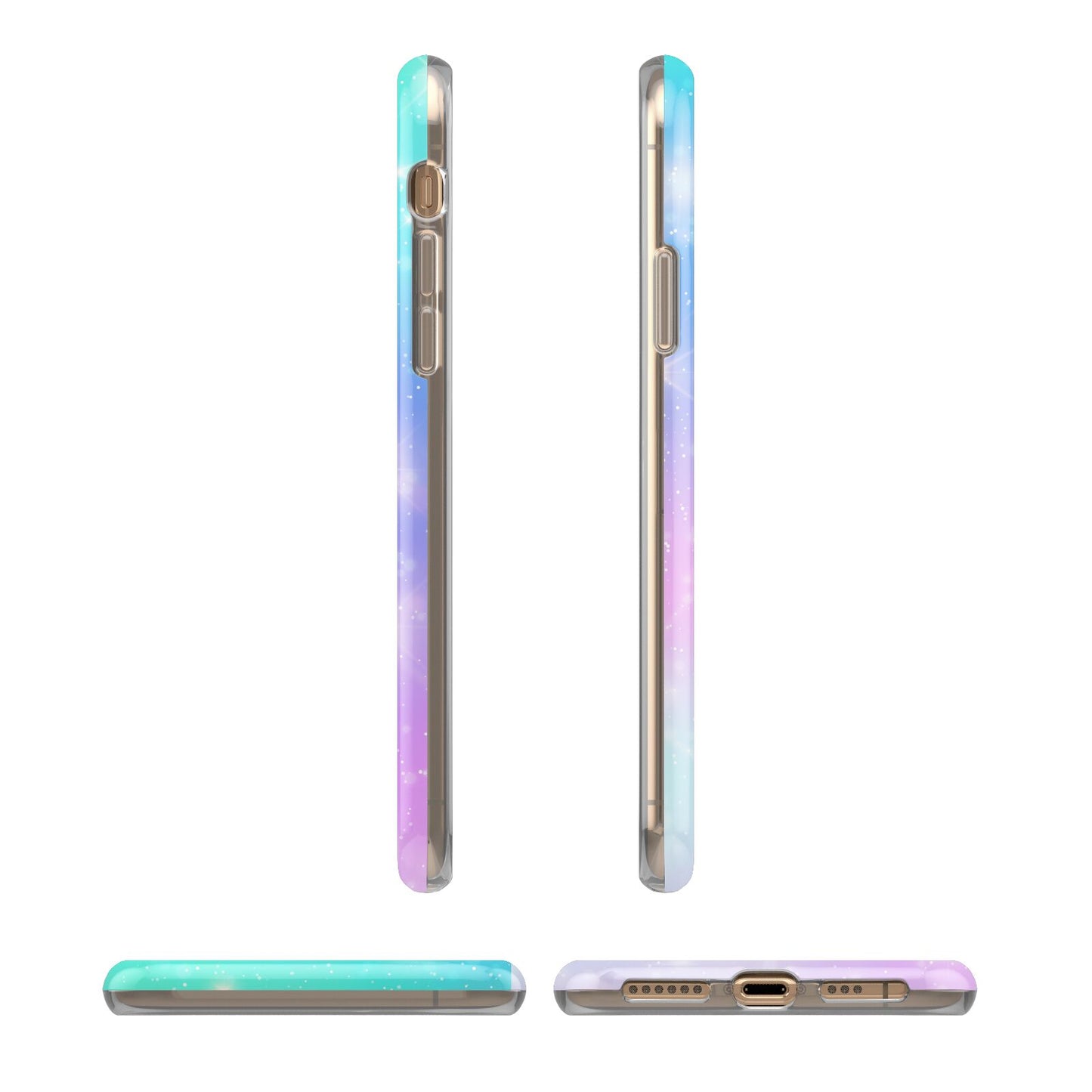 Personalised Black Name Purple Unicorn Marble iPhone XS 3D Tough Case in Gold Angled Images