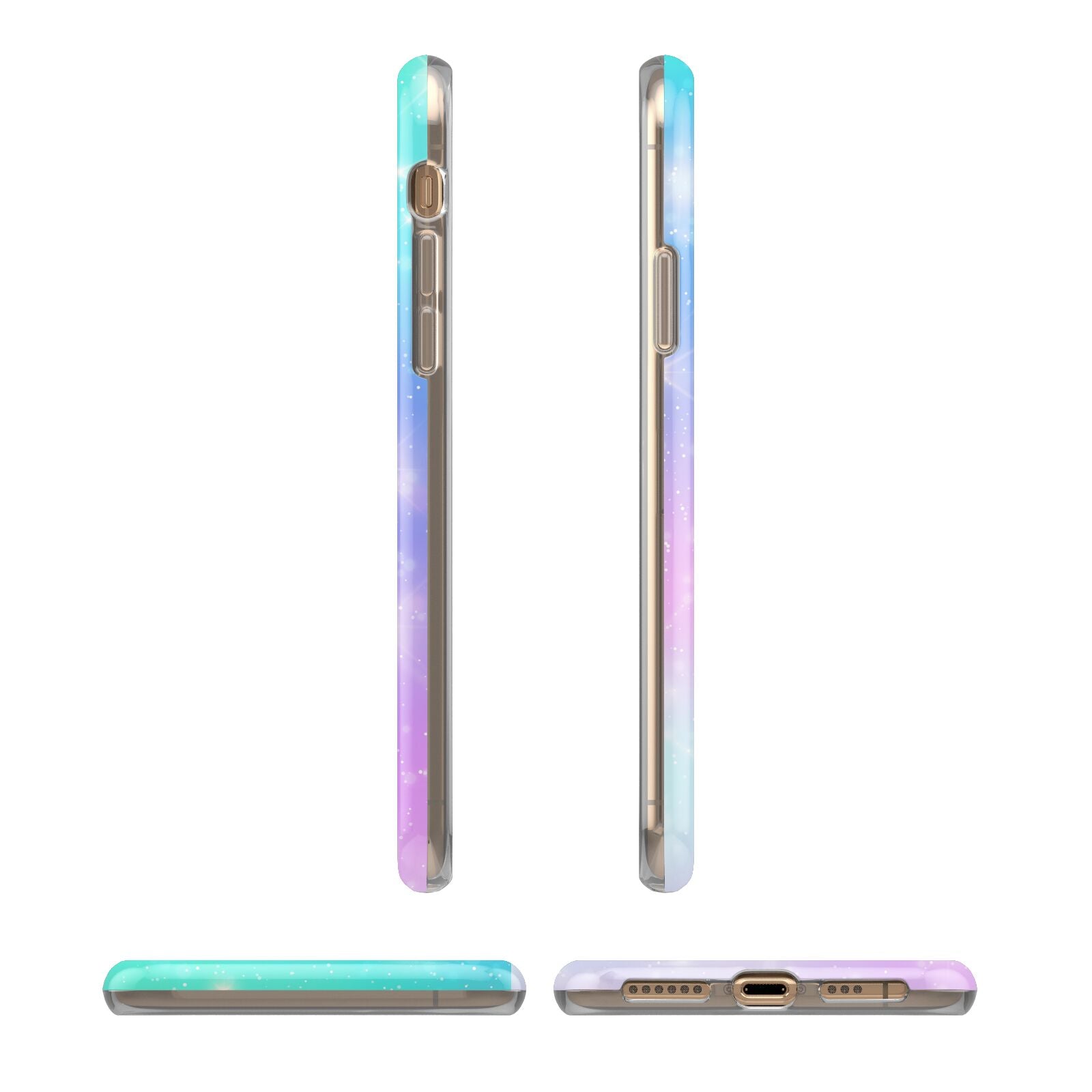 Personalised Black Name Purple Unicorn Marble iPhone XS 3D Tough Case in Gold Angled Images