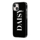 Personalised Black Name iPhone 14 Black Impact Case Side Angle on Silver phone