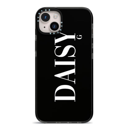 Personalised Black Name iPhone 14 Plus Black Impact Case on Silver phone