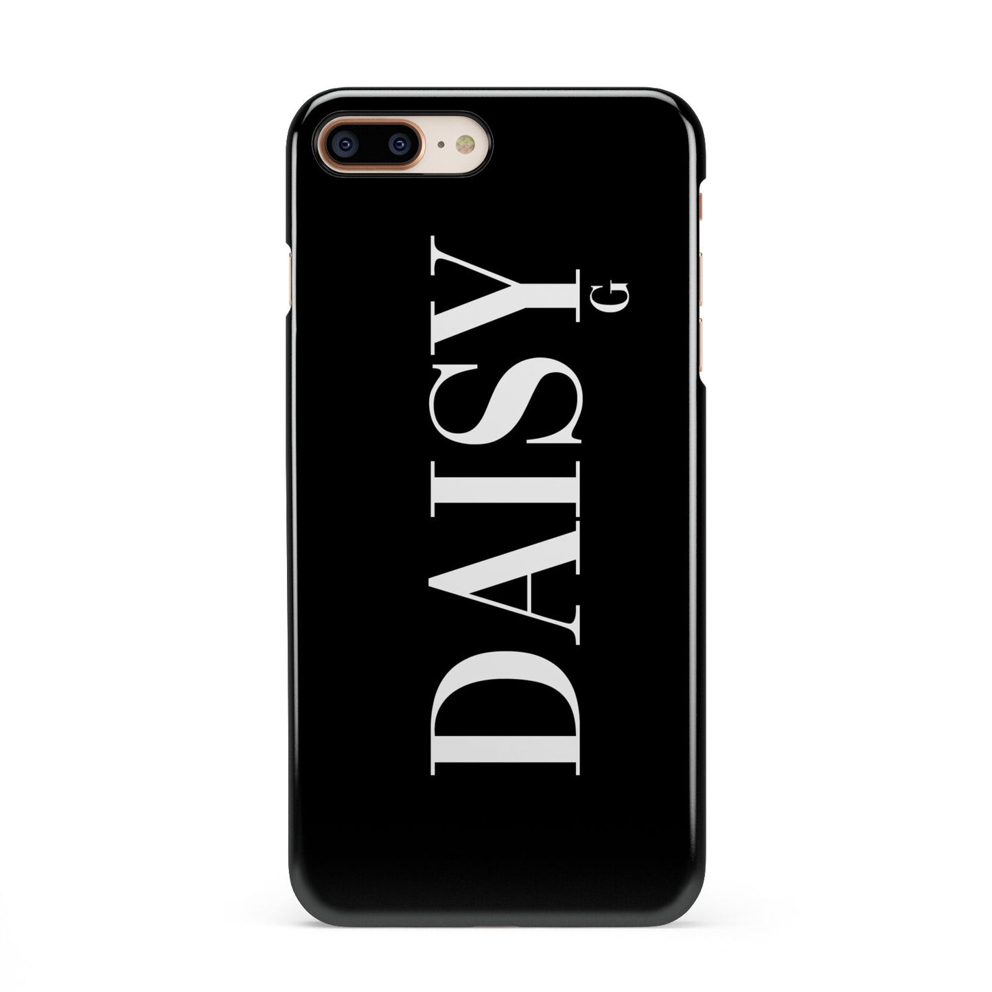 Personalised Black Name iPhone 8 Plus 3D Snap Case on Gold Phone