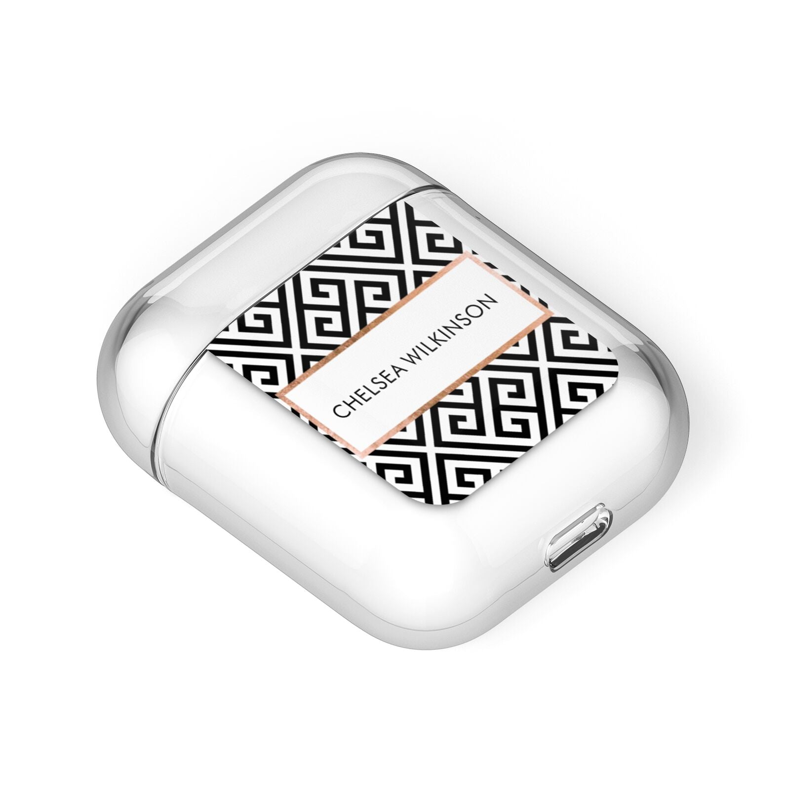 Personalised Black Pattern Name Or Initials AirPods Case Laid Flat