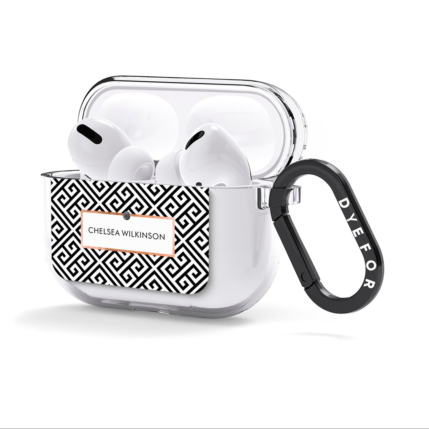 Personalised Black Pattern Name Or Initials AirPods Clear Case 3rd Gen Side Image