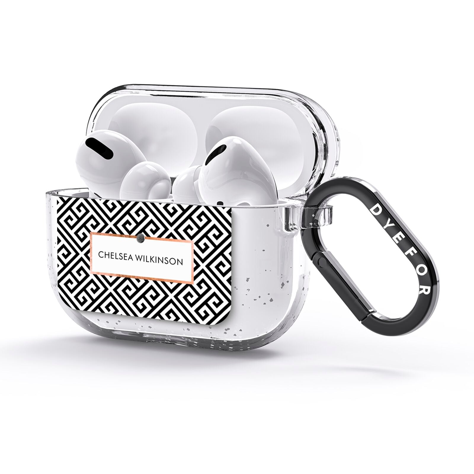 Personalised Black Pattern Name Or Initials AirPods Glitter Case 3rd Gen Side Image
