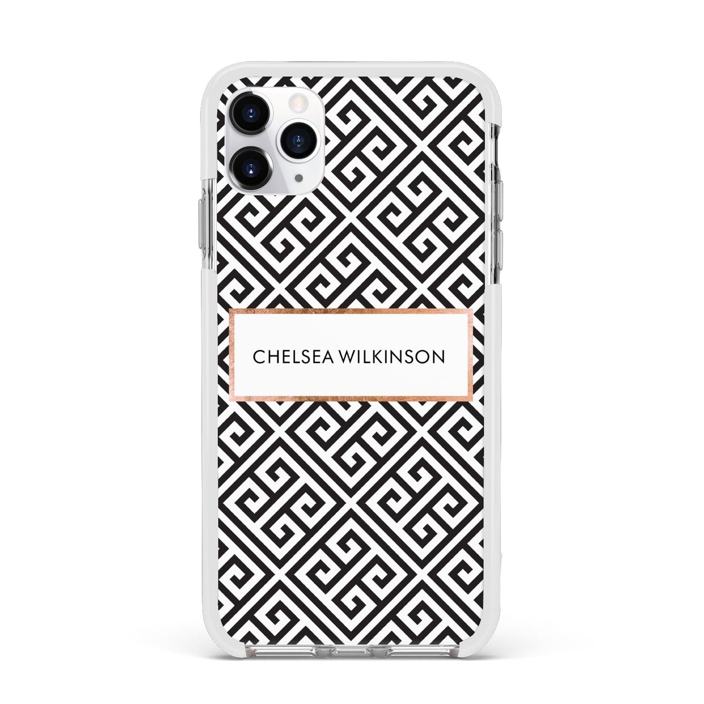 Personalised Black Pattern Name Or Initials Apple iPhone 11 Pro Max in Silver with White Impact Case