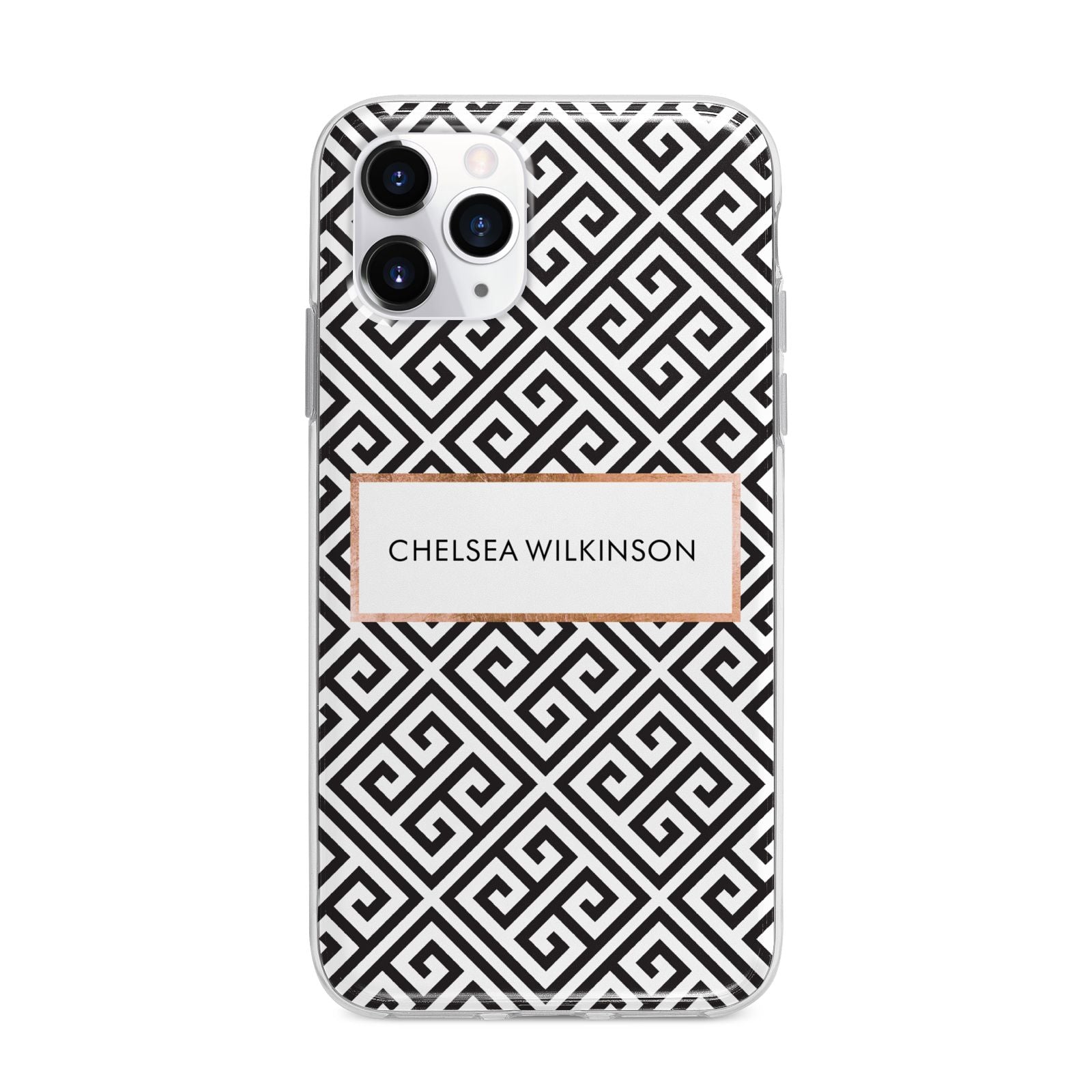 Personalised Black Pattern Name Or Initials Apple iPhone 11 Pro in Silver with Bumper Case