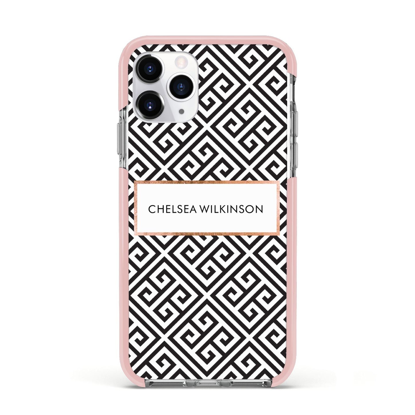 Personalised Black Pattern Name Or Initials Apple iPhone 11 Pro in Silver with Pink Impact Case
