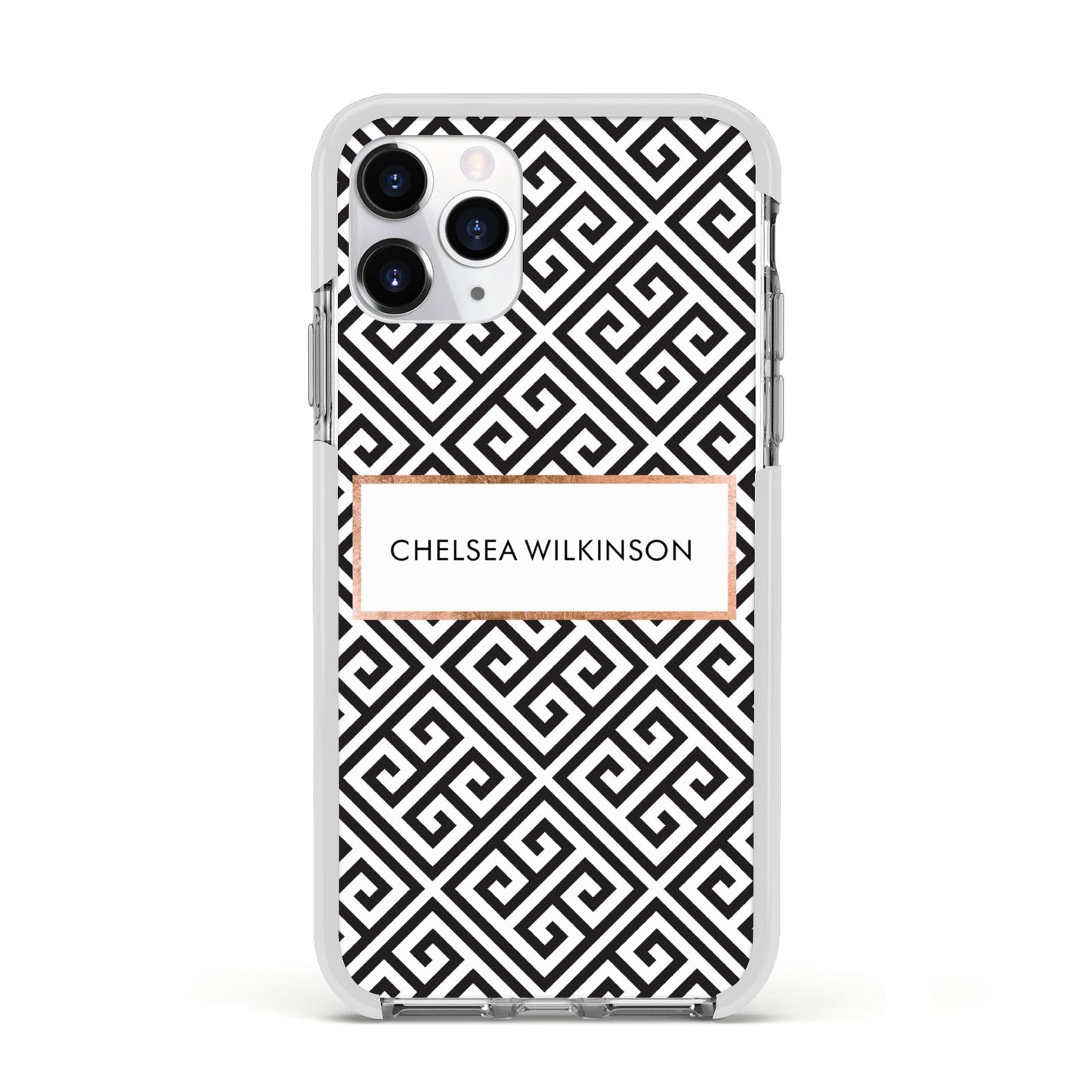 Personalised Black Pattern Name Or Initials Apple iPhone 11 Pro in Silver with White Impact Case