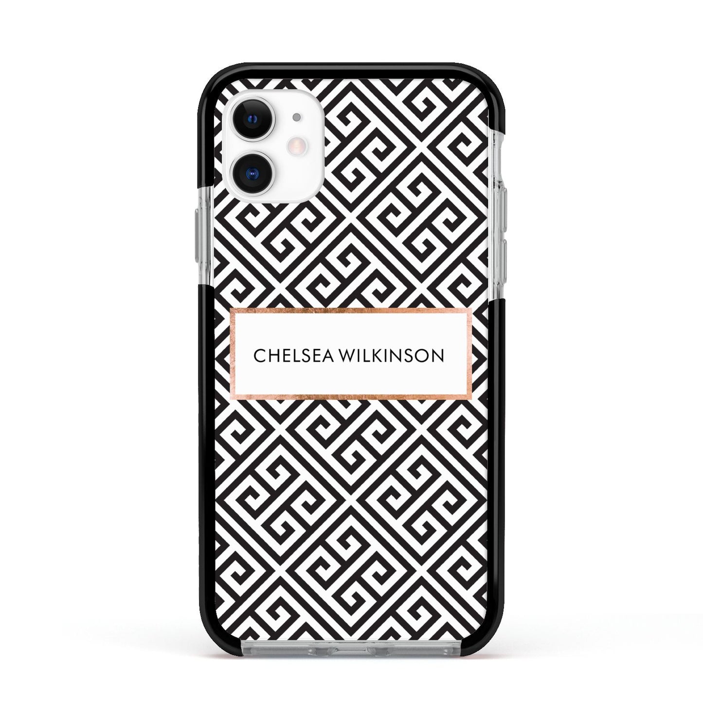 Personalised Black Pattern Name Or Initials Apple iPhone 11 in White with Black Impact Case