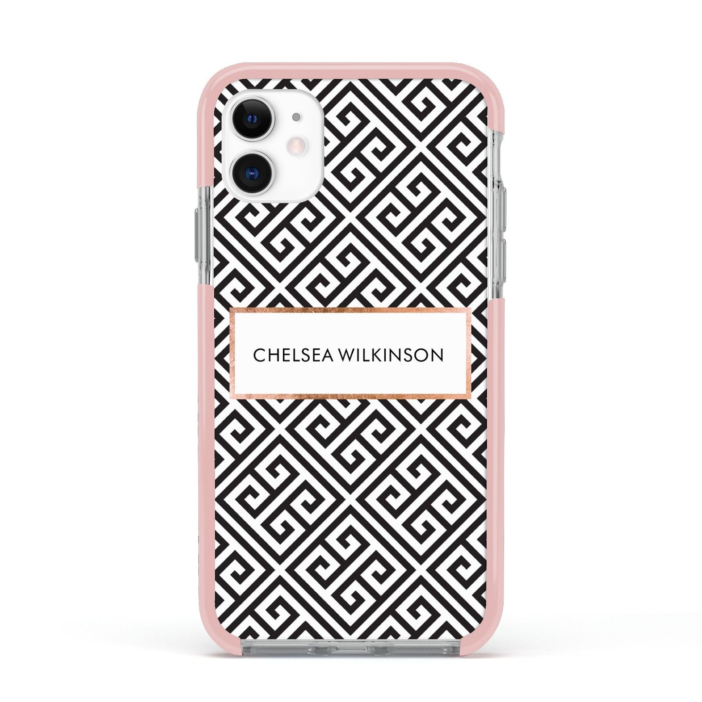 Personalised Black Pattern Name Or Initials Apple iPhone 11 in White with Pink Impact Case