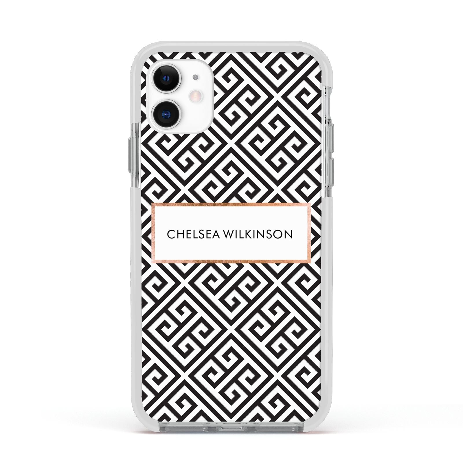 Personalised Black Pattern Name Or Initials Apple iPhone 11 in White with White Impact Case
