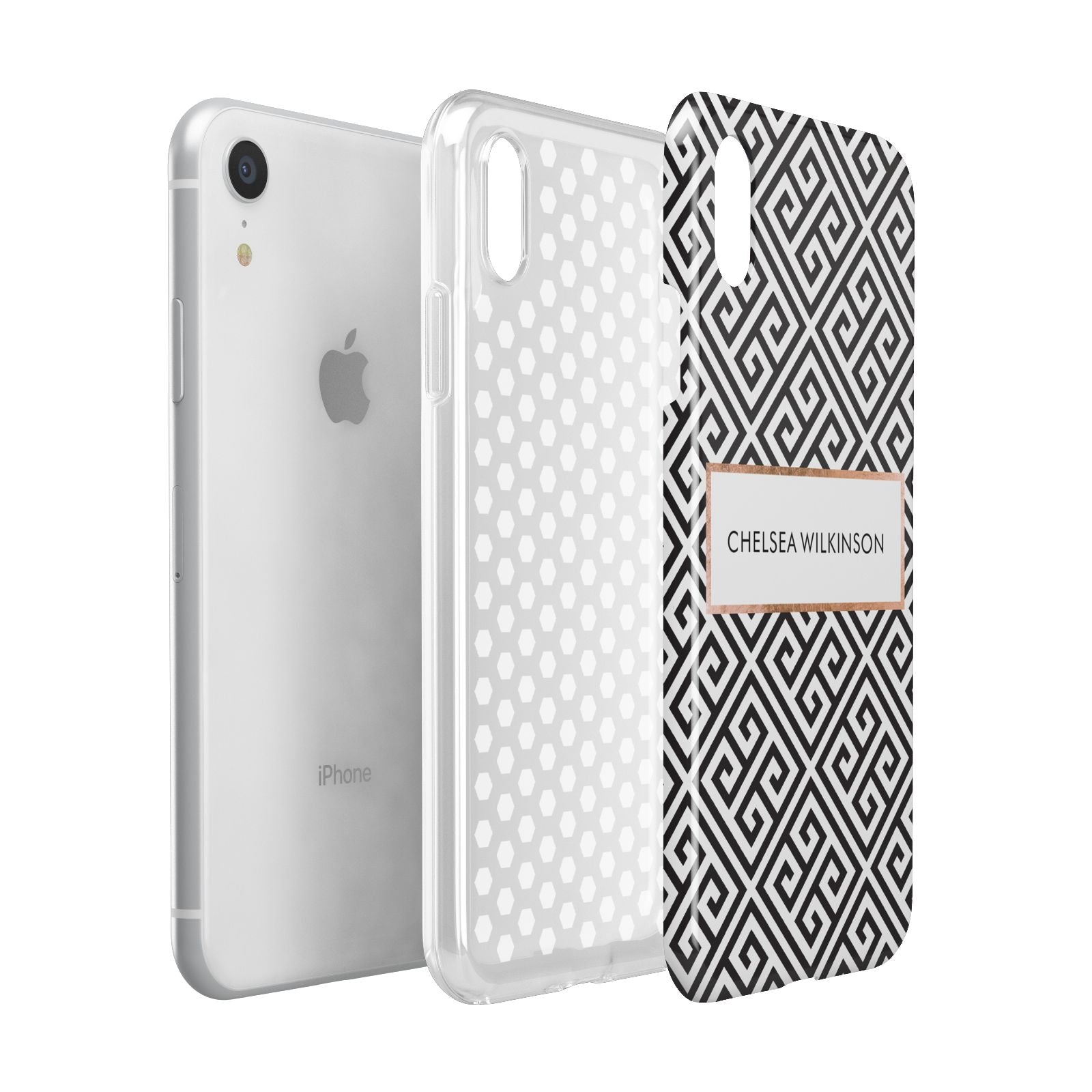 Personalised Black Pattern Name Or Initials Apple iPhone XR White 3D Tough Case Expanded view